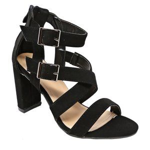 New Black Strappy Chunky Heel Sandals